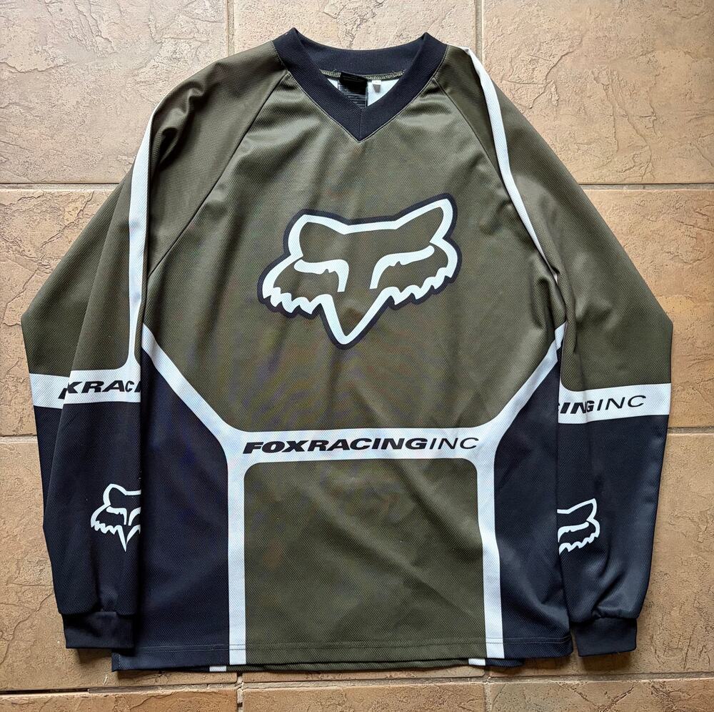 Vintage Fox Racing Inc Motocross Jersey Size L Olive Black Long Sleeve MX